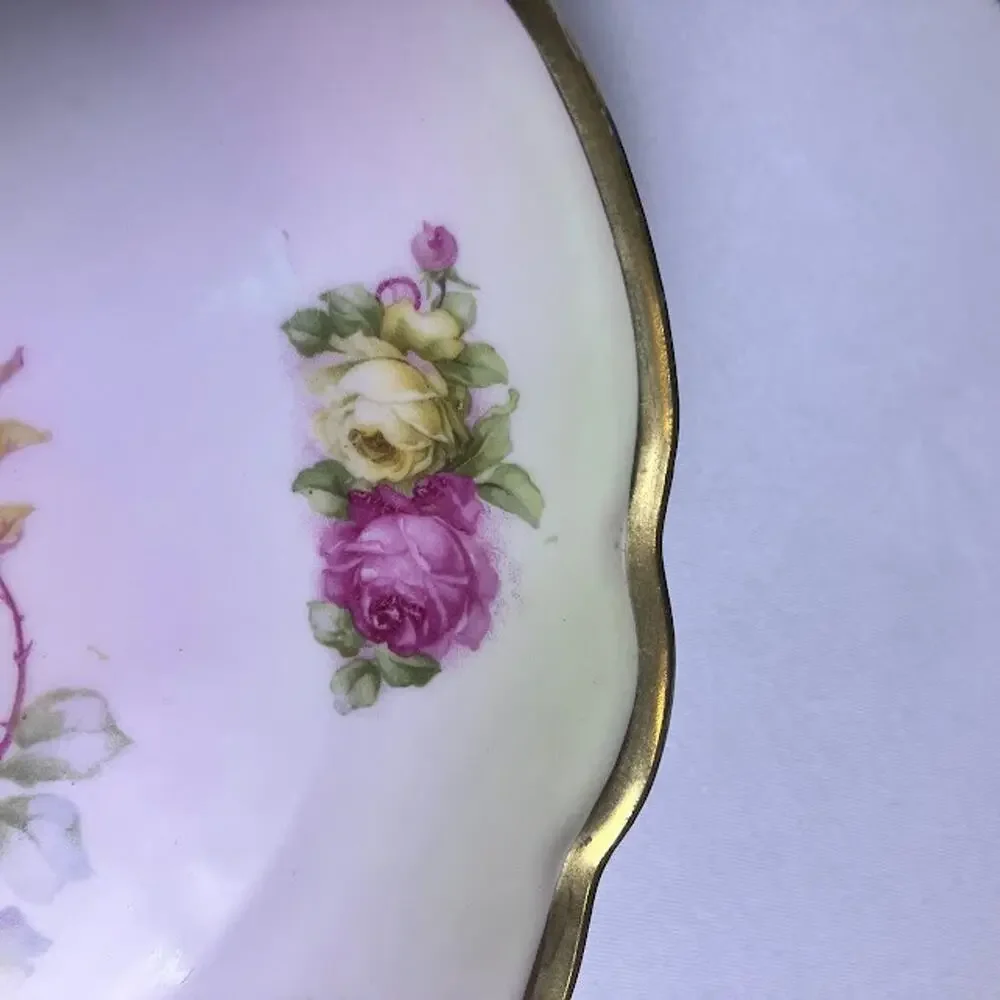 Antique Prince Regent Bavaria Rose Plate Floral Gold Trim Scalloped 8.75”
